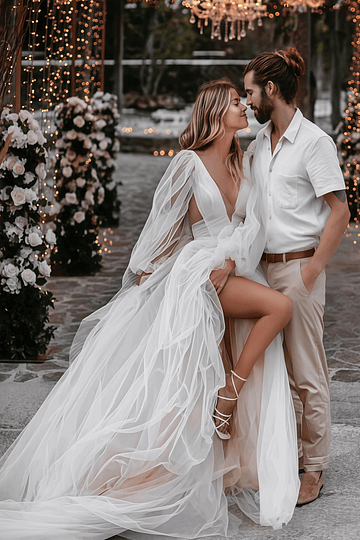 Epic Sexy Long Sleeve Wedding Dress Under 300 Elegant Comfort Beach Style Slit