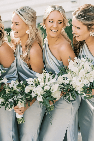 Akaks Humor One Shoulder Bridesmaid Dress Sheath Floor Length Dusty Blue and Black Satin Dress Image920677