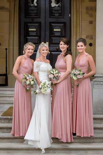 Celeste | Maurine Blush Convertible Chiffon Maxi Bridesmaid Dress with Multiway Infinity - Price #price_variant_lowest# - Blush - PromDressClub