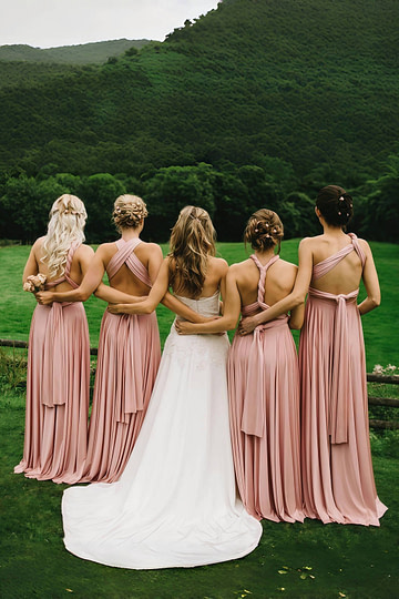 Celeste | Maurine Blush Convertible Chiffon Maxi Bridesmaid Dress with Multiway Infinity - Price #price_variant_lowest# - Blush - PromDressClub