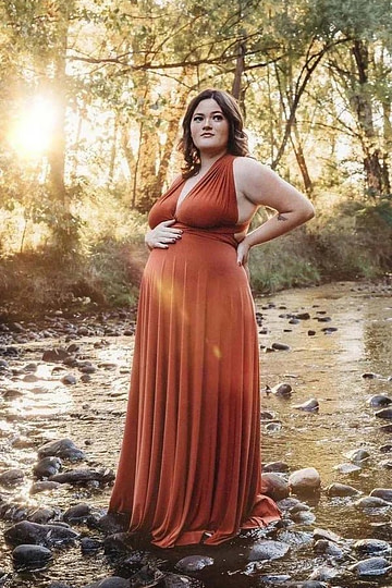 Charlotte | Romance Dreamer Infinity Maternity Orange Chiffon Maxi Bridesmaid Dress with Multiway Convertible - Price #price_variant_lowest# - Orange - PromDressClub