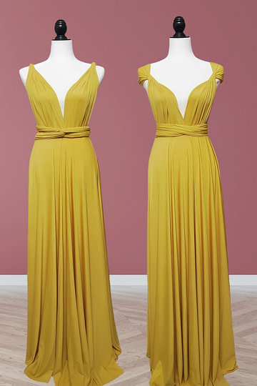 Claire | Purely Elegant Infinity Gold Chiffon Maxi Bridesmaid Dress with Multiway Convertible - Price #price_variant_lowest# - Gold - PromDressClub