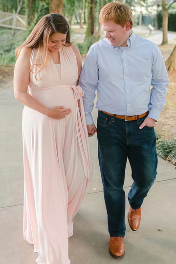 Daisy | Bria Maternity Infinity Blush Chiffon Maxi Bridesmaid Dress with Multiway Convertible - Price #price_variant_lowest# - Blush - PromDressClub