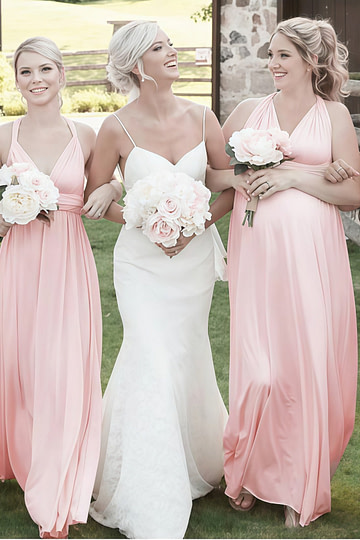 Daisy | Bria Maternity Infinity Blush Chiffon Maxi Bridesmaid Dress with Multiway Convertible - Price #price_variant_lowest# - Blush - PromDressClub