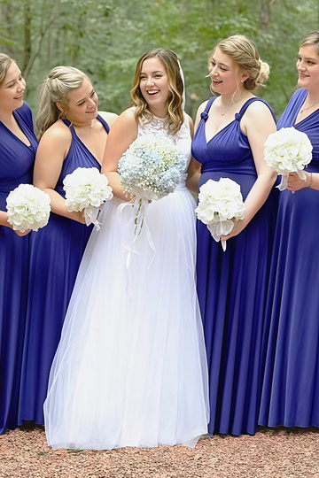 Dolores | Immensely Glam Multiway Infinity Indigo Blue Chiffon Maxi Bridesmaid Dress with Convertible - Price #price_variant_lowest# - Dark Blue - PromDressClub