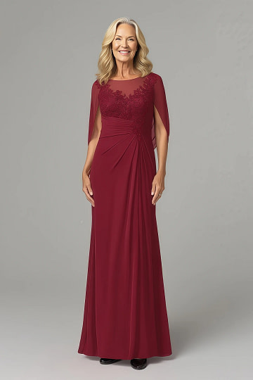 Akaks Abigail Burgundy Mother of the Groom Dress A-Line Floor Length Lace Capelet Chiffon Dress Image318162