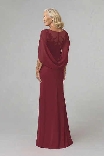 Akaks Abigail Burgundy Mother of the Groom Dress A-Line Floor Length Lace Capelet Chiffon Dress Image548344