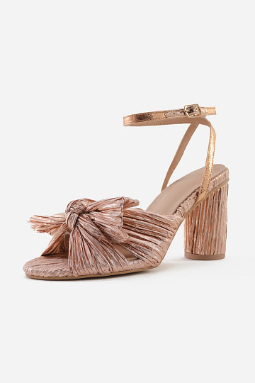 Akaks Champagne Satin Block Heel Farah Open Toe Sandals with the Bow Image756515