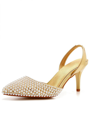 Akaks Gold Beige Pointed Toe Mabel Pearl Wedding Heels Image787530