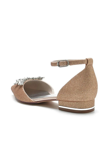 Akaks Gold Pointed Toe Ankle Strap Tera Bridal Shoes Low Heel with Rhinestone Image436171