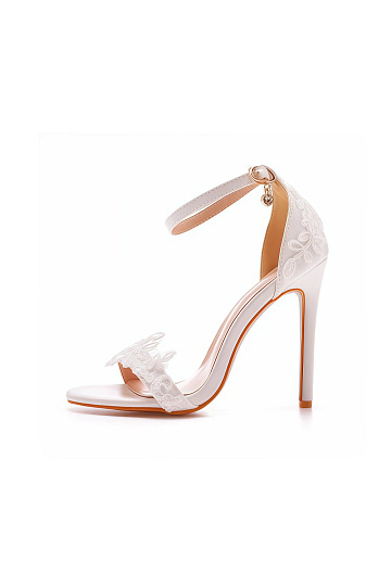 Akaks Lorna Ankle Strap White High Heels Lace Open Toe Image946264