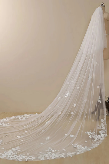 White Cathedral Wren Lace Trimmed Wedding Veil Image303760