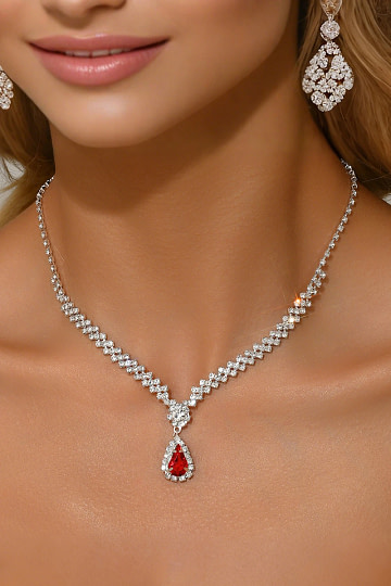 Akaks Ruby Teardrop Necklace For Bride Image365503