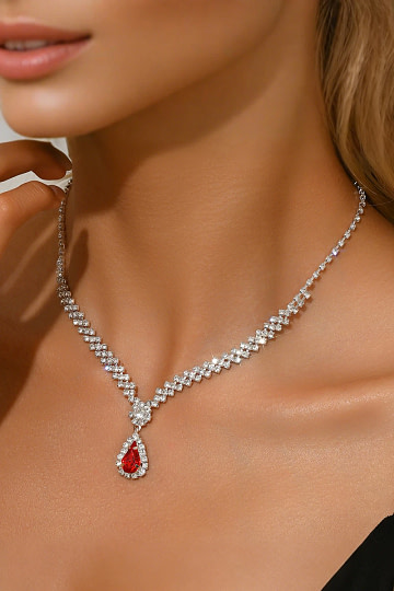 Akaks Ruby Teardrop Necklace For Bride Image558866