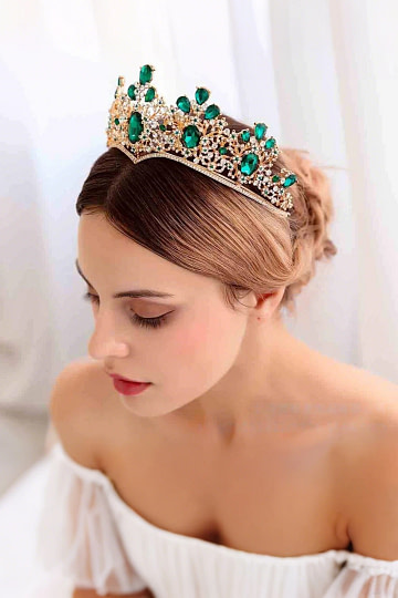 Akaks Tegan Gold Metal Frame With Green Crystal Wedding Tiara Hair Accessories For Bride Image112616