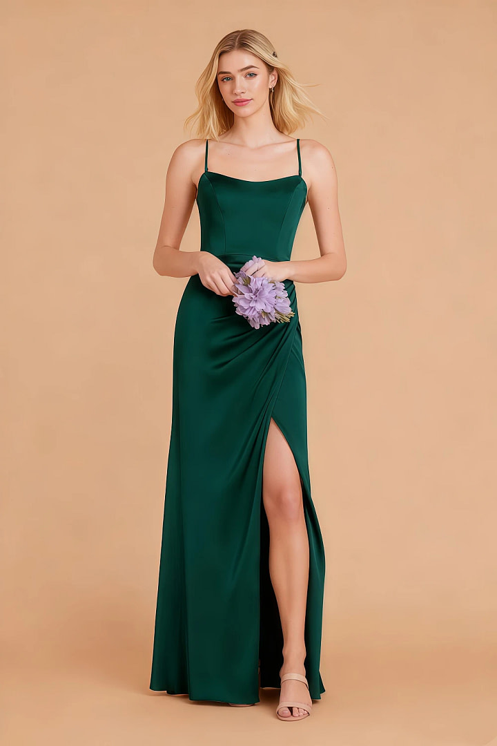 Akaks Iris Convertible Strapless Mermaid Corset Satin Emerald Bridesmaid Dress With Slits Image533099