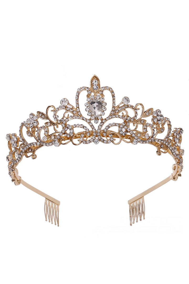 Akaks Nola Gold Metal Frame With White Crystal Bridal Princess Tiara And Crown Image646204