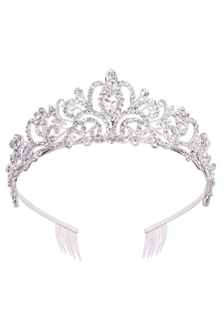 Akaks Nola Silver Metal Frame With White Crystal Bridal Princess Tiara And Crown Image736901