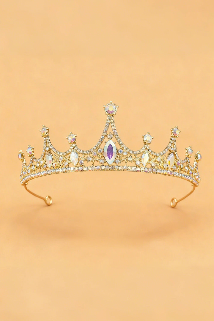 Akaks Ophel Gold Metal Frame With Ab Rhinestones Princess Tiara Queen Crown Headband For Party Image963466