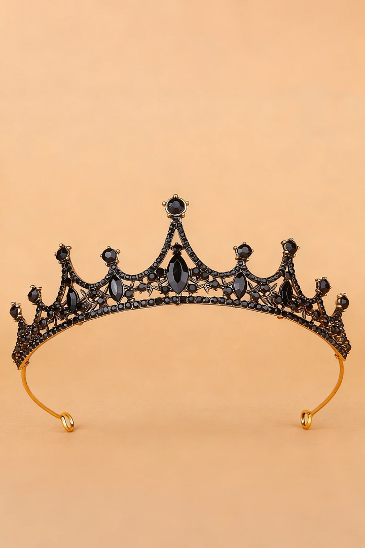 Akaks Ophel Gold Metal Frame With Black Rhinestones Princess Tiara Queen Crown Headband For Party Image872168