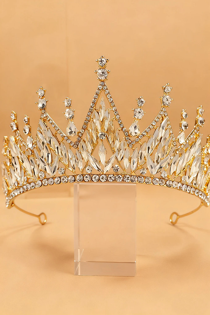 Akaks Rowan Gold Metal Frame With White Rhinestones Bridal Tiara Sparkling Crystal Stellar Crown Image865670