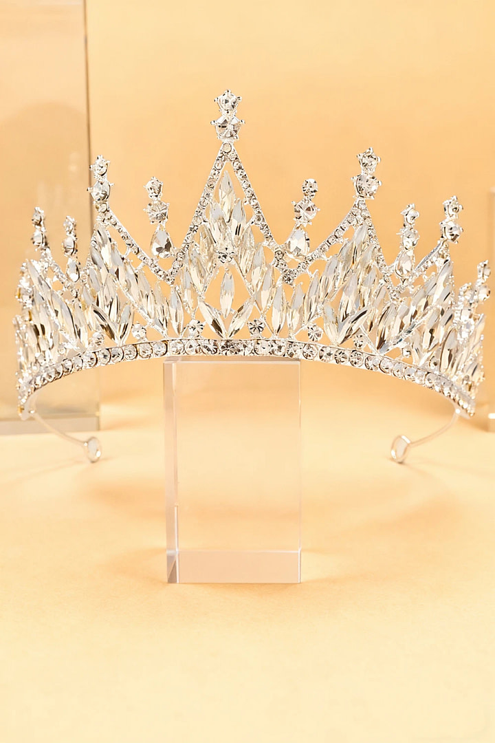 Akaks Rowan Silver Metal Frame With White Rhinestones Bridal Tiara Sparkling Crystal Stellar Crown Image276791