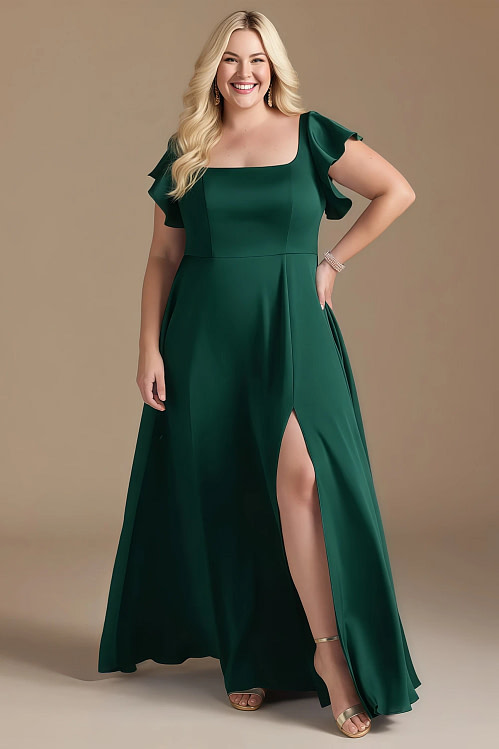 emerald green floral bridesmaid dresses Meredyth Plus Size Emerald Green Short Sleeve Gown– Hello Curve