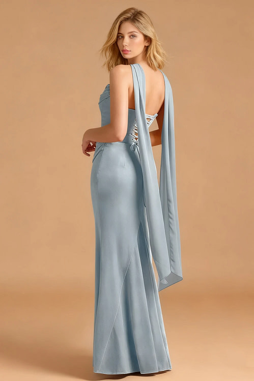 dusty blue velvet bridesmaid dress A-Line Floor Length Velvet Bridesmaid Dress COCOMELODY CB0364, Dark Dusty Blue