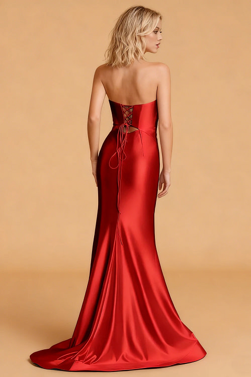 red formal wedding guest dress Simple Long Sleeves Red Wedding Guest Dresses Sexy Open Back Custom Color / US2 main image 0