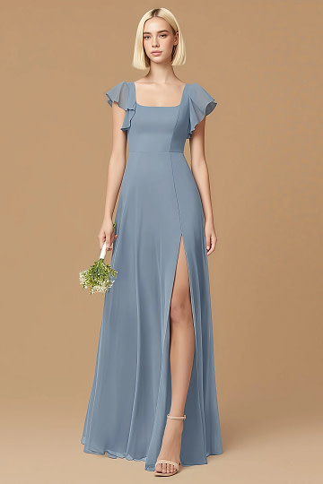 leah backless bridesmaid dress BABARONI Chiffon Bridesmaid Dresses with Lace Cap Sleeves-Dusty Rose, Dusty Rose / US0 main image 1