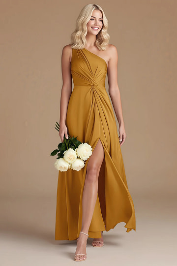 butterscotch bridesmaid dress Azazie Zeya