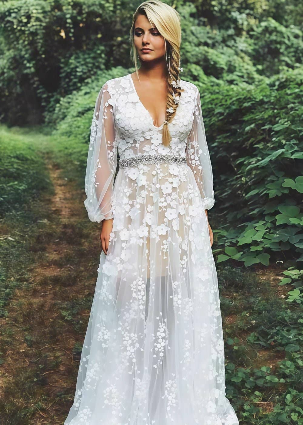 Akaks Fontanelle White Wedding Dress With Flowers
